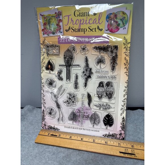 Giant Tropical Stamp Set 22 Designer Stamps Papercraft Clear Acrylic Tropical Th - Picture 5 of 7